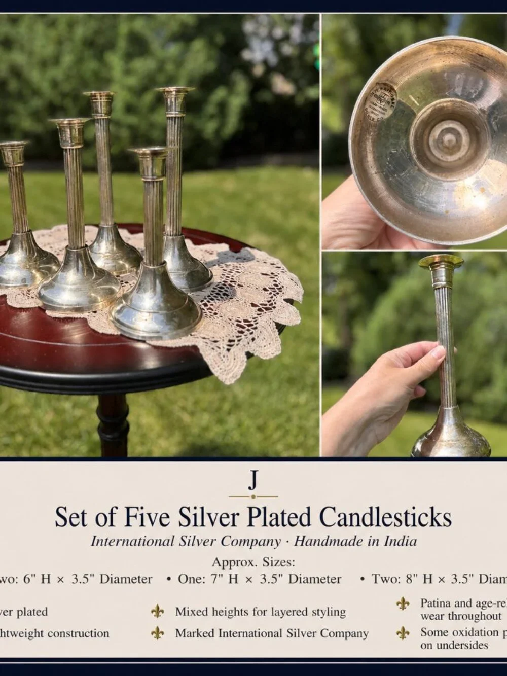 Set of Five International Silver Company Silver Plated Candlesticks